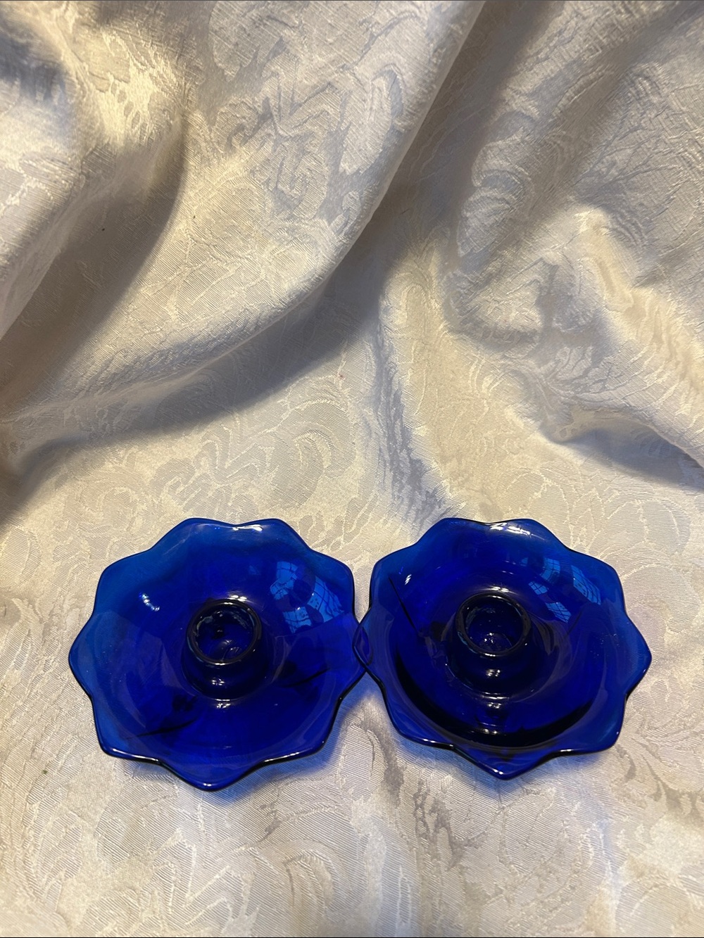 Vintage Fenton 3 prong foot. Cobalt Blue Glass Candle Holders - - Picture 2 of 4